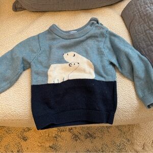 Jacadi Light Blue & Navy Polar Bear Knit Sweater 18 mo